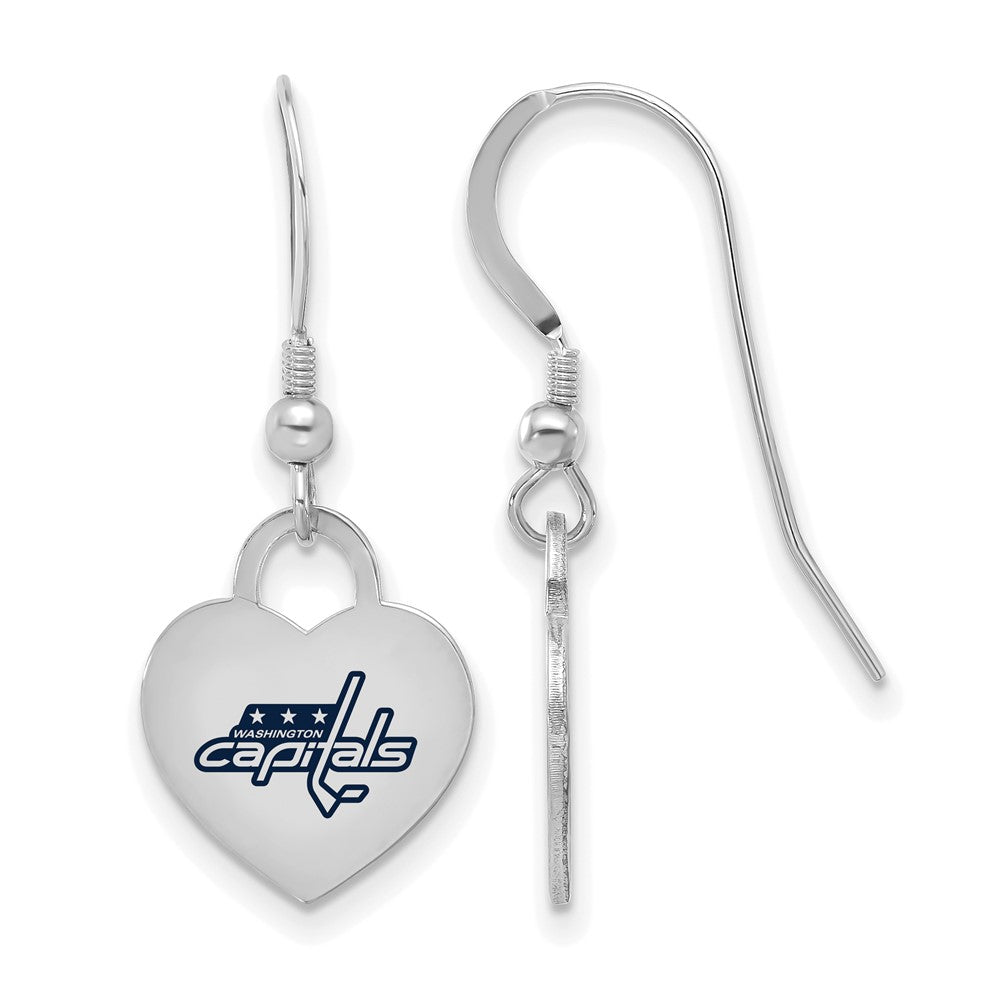 Sterling Silver NHL Washington Capitals Enamel Heart Dangle Earrings, Item E19147 by The Black Bow Jewelry Co.
