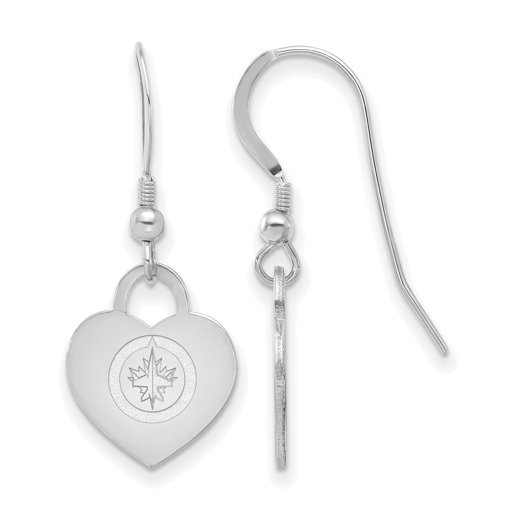 Sterling Silver NHL Winnipeg Jets Heart Dangle Earrings, Item E19148 by The Black Bow Jewelry Co.