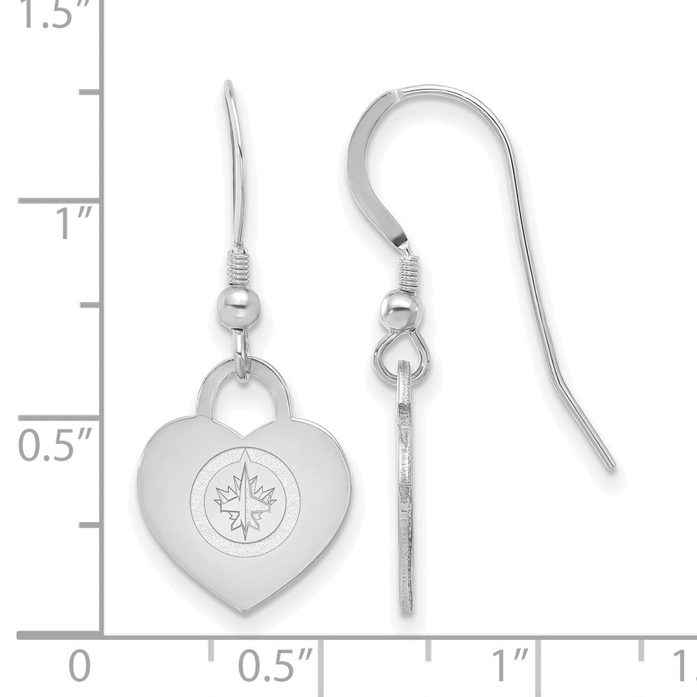 Alternate view of the Sterling Silver NHL Winnipeg Jets Heart Dangle Earrings by The Black Bow Jewelry Co.