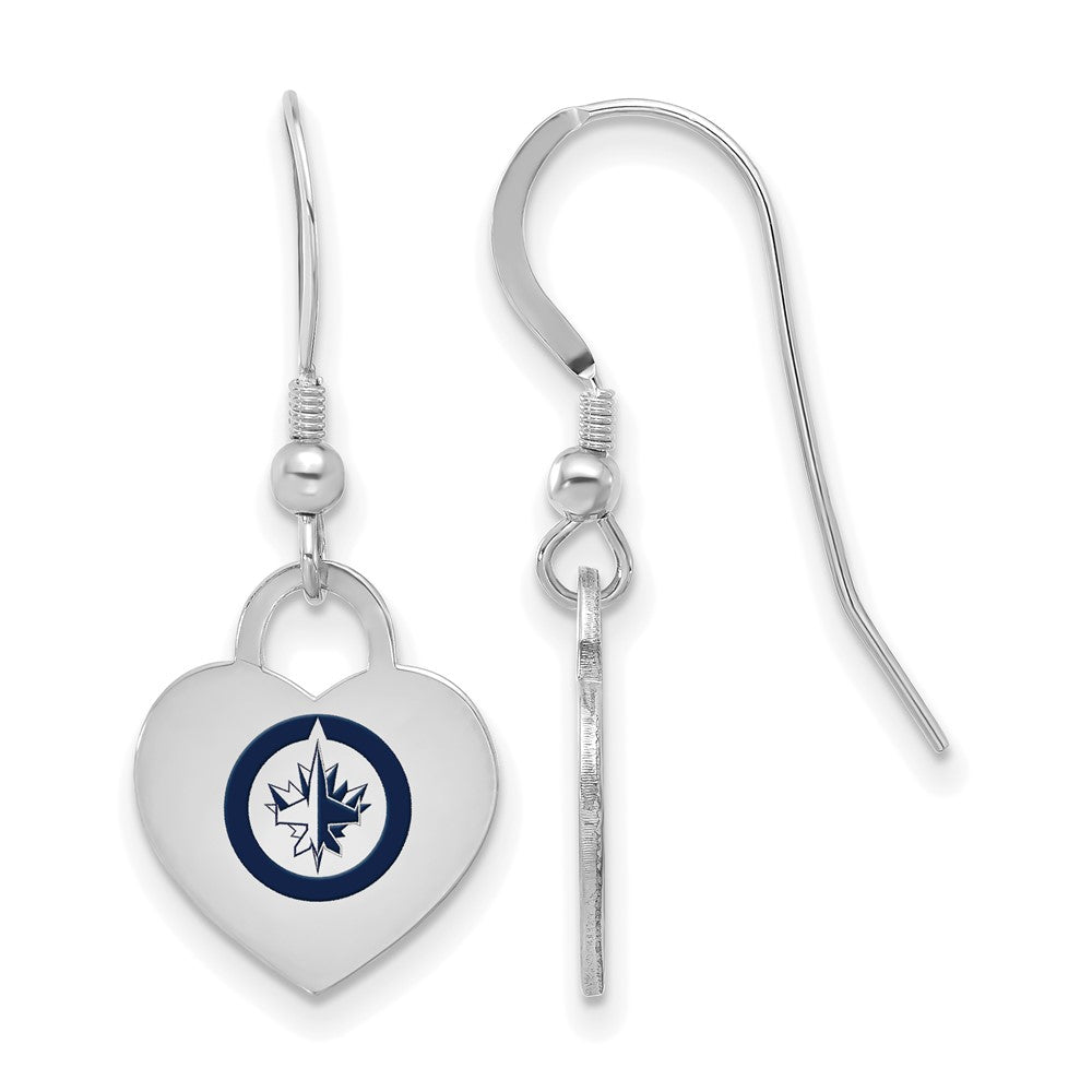 Sterling Silver NHL Winnipeg Jets Enamel Heart Dangle Earrings, Item E19149 by The Black Bow Jewelry Co.