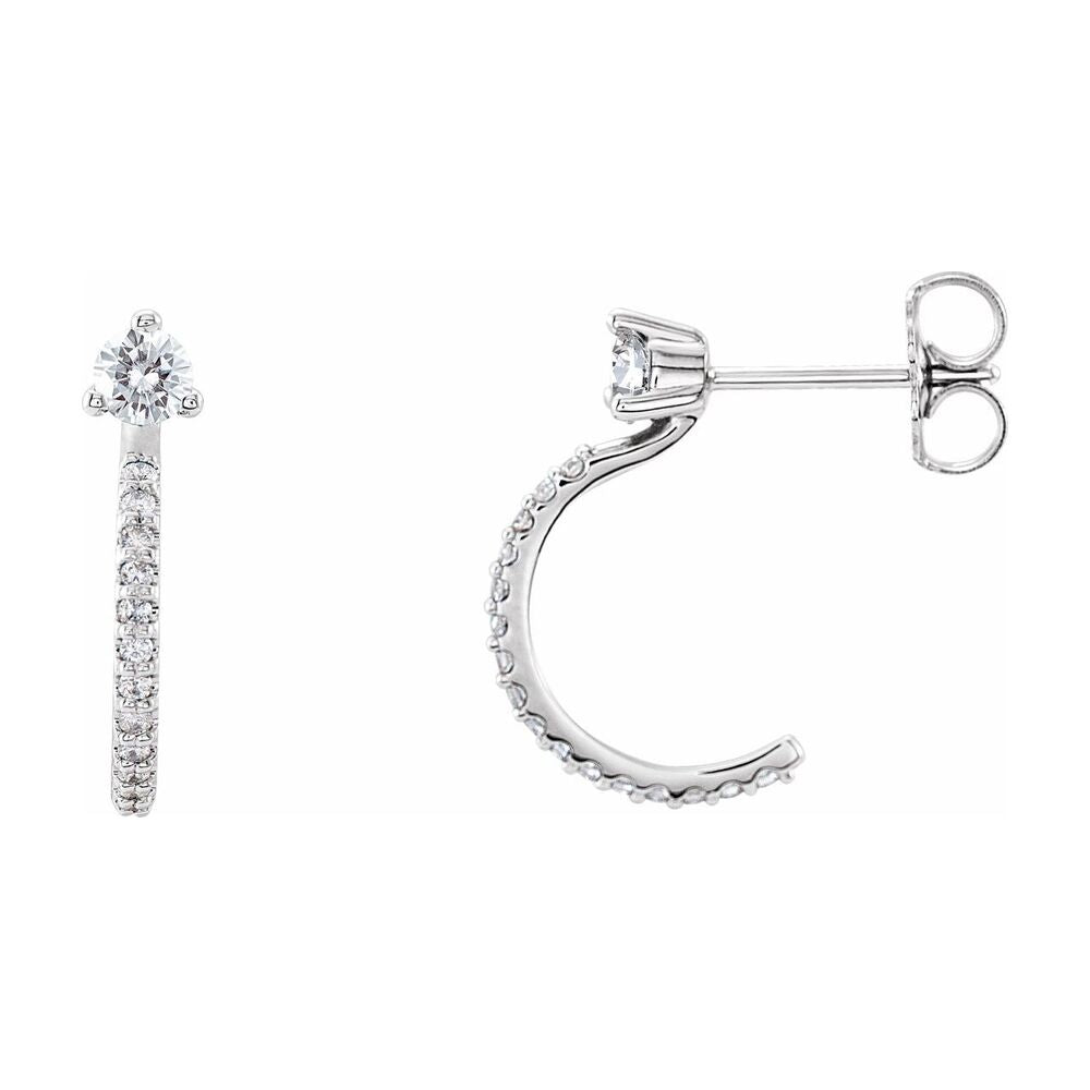 14K Yellow or White Gold 1/3 CTW Natural Diamond J Hoop Earrings, 14mm