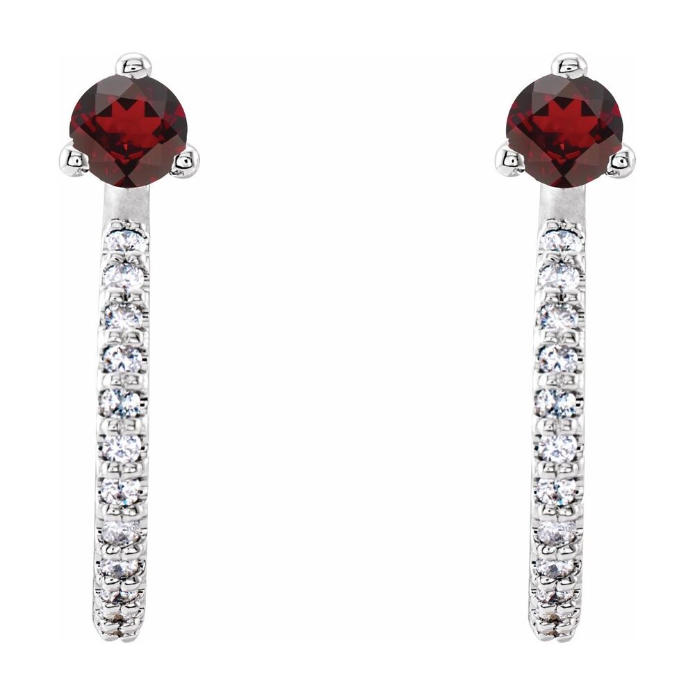 14K Yellow or White Gold Garnet & 1/8 CTW Diamond J Hoop Earrings 14mm, Item E19152 by The Black Bow Jewelry Co.