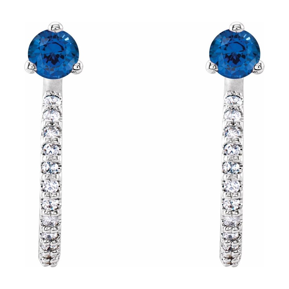 Alternate view of the 14K White Gold Sapphire & 1/8 CTW (I1, GH) Diamond J Hoop Earrings by The Black Bow Jewelry Co.