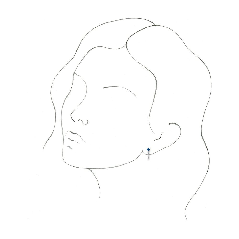 Alternate view of the 14K Gold Blue Sapphire & 1/8 CTW (I1, GH) Diamond J Hoop Earrings 14mm by The Black Bow Jewelry Co.