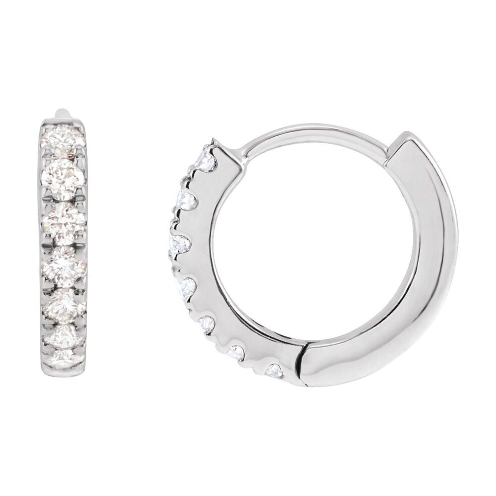 14K White Gold 1/5 CTW Lab Grown Diamond 10mm Hinged Hoop Earrings, Item E19154-020-10 by The Black Bow Jewelry Co.