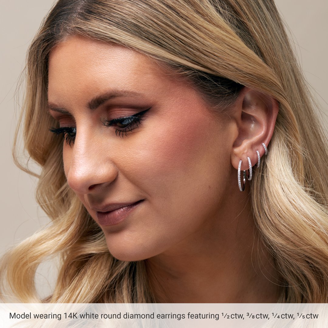 Alternate view of the 14K White Gold Lab Grown Diamond (SI1-SI2, G-H) Hinged Hoop Earrings by The Black Bow Jewelry Co.