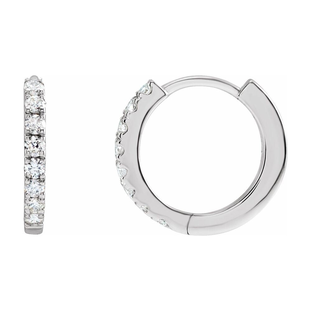 14K White Gold 1/5 CTW Lab Grown Diamond 12mm Hinged Hoop Earrings, Item E19154-020-12 by The Black Bow Jewelry Co.