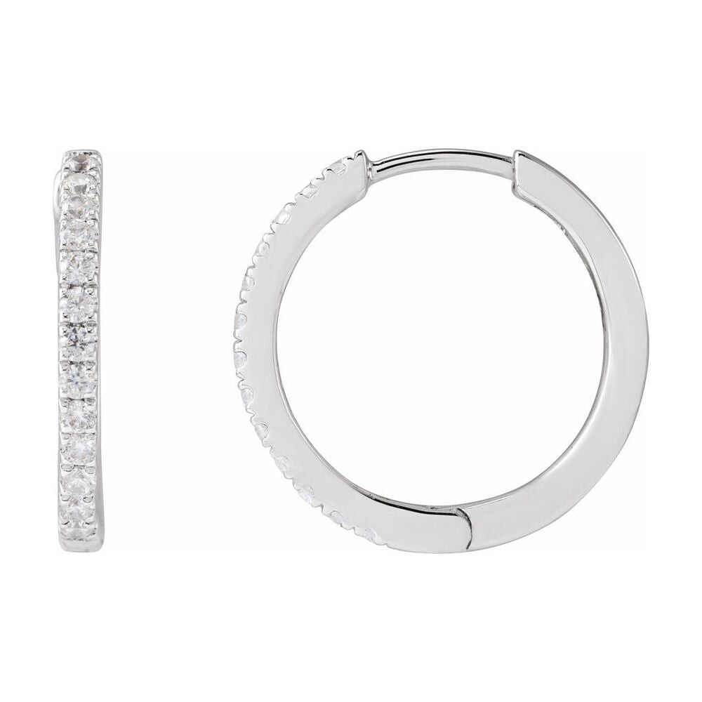 14K White Gold 1/3 CTW Lab Grown Diamond 16.3mm Hinged Hoop Earrings, Item E19154-033 by The Black Bow Jewelry Co.