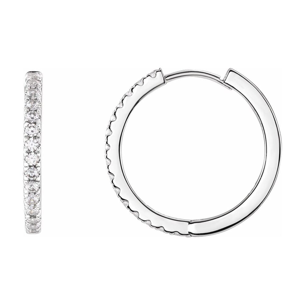 14K White Gold 1/2 CTW Lab Grown Diamond 22.9mm Hinged Hoop Earrings, Item E19154-050 by The Black Bow Jewelry Co.