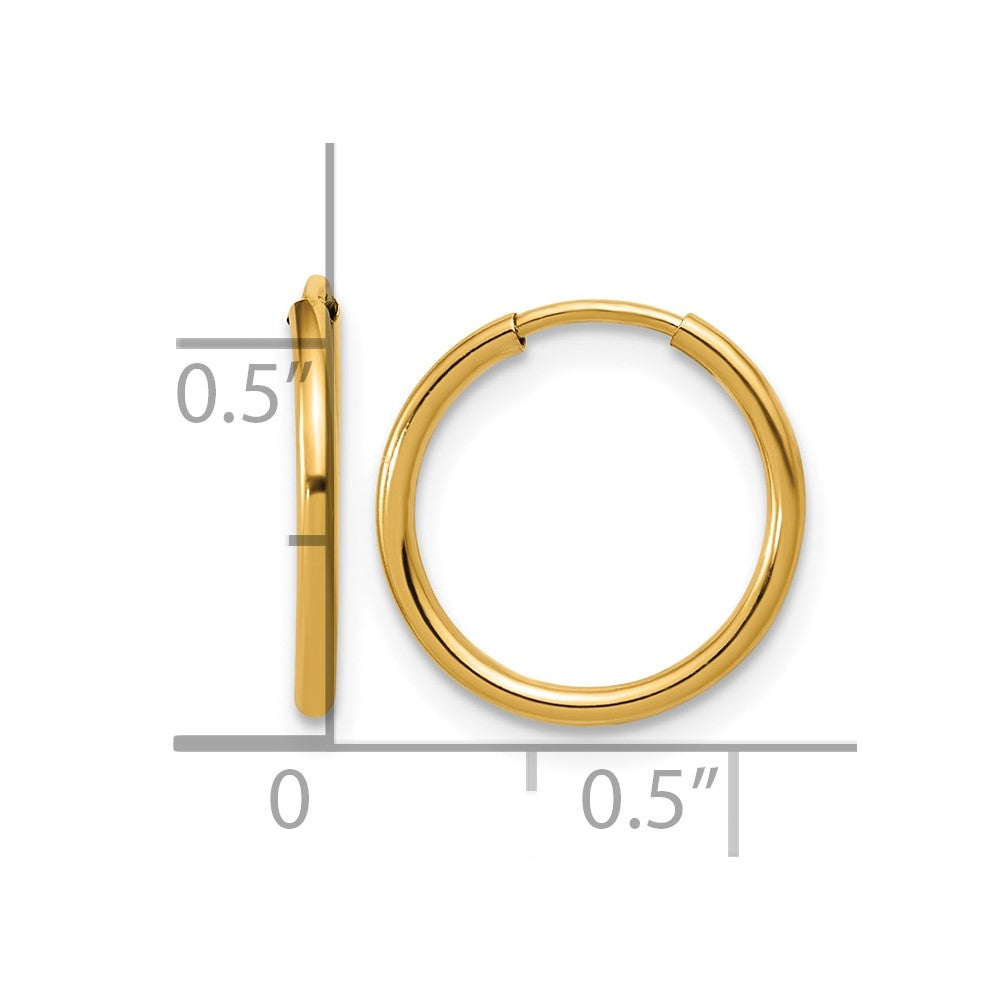Alternate view of the 1/20 14K Gold Filled Endless Hollow Hoop Earrings, 1.25 x 14mm by The Black Bow Jewelry Co.