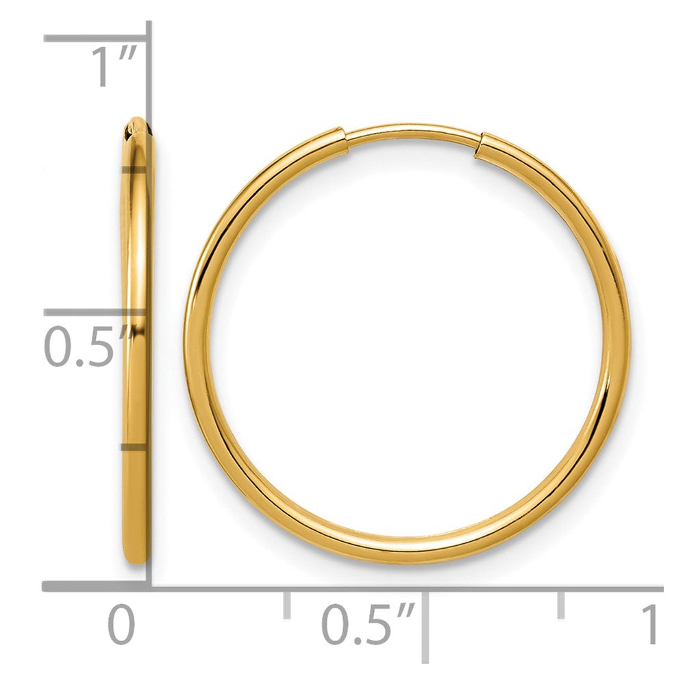 Alternate view of the 1/20 14K Gold Filled Endless Hollow Hoop Earrings, 1.25 x 20mm by The Black Bow Jewelry Co.