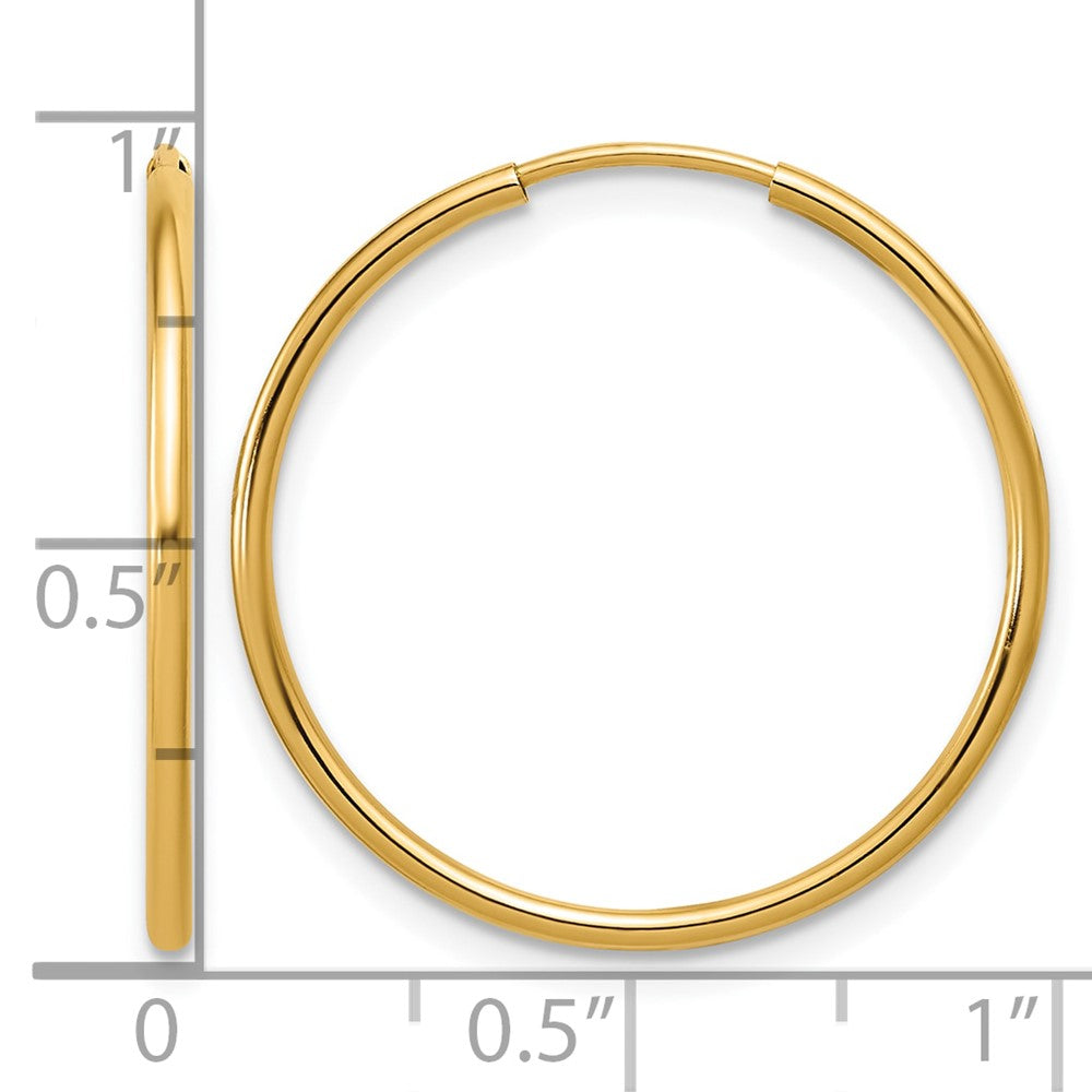 Alternate view of the 1/20 14K Gold Filled 1.25mm Endless Hollow Hoop Earrings, 24mm to 65mm by The Black Bow Jewelry Co.