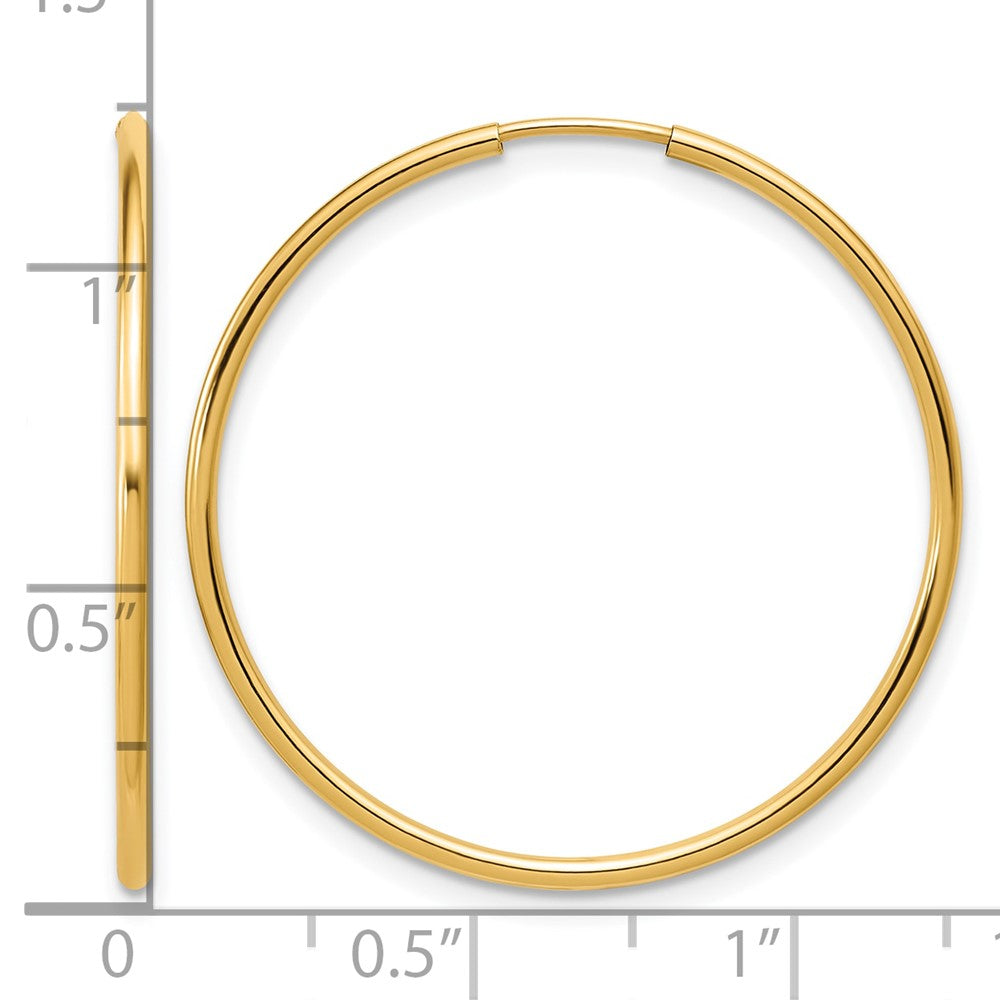 Alternate view of the 1/20 14K Gold Filled Endless Hollow Hoop Earrings, 1.25 x 30mm by The Black Bow Jewelry Co.