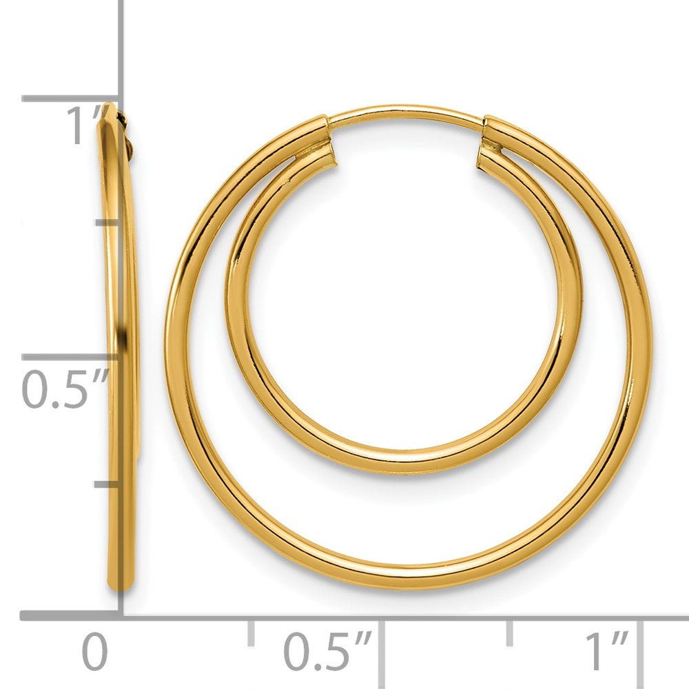 Alternate view of the 1/20 14K Gold Filled Hollow Double Endless Hoop Earrings, 1.3 x 24mm by The Black Bow Jewelry Co.
