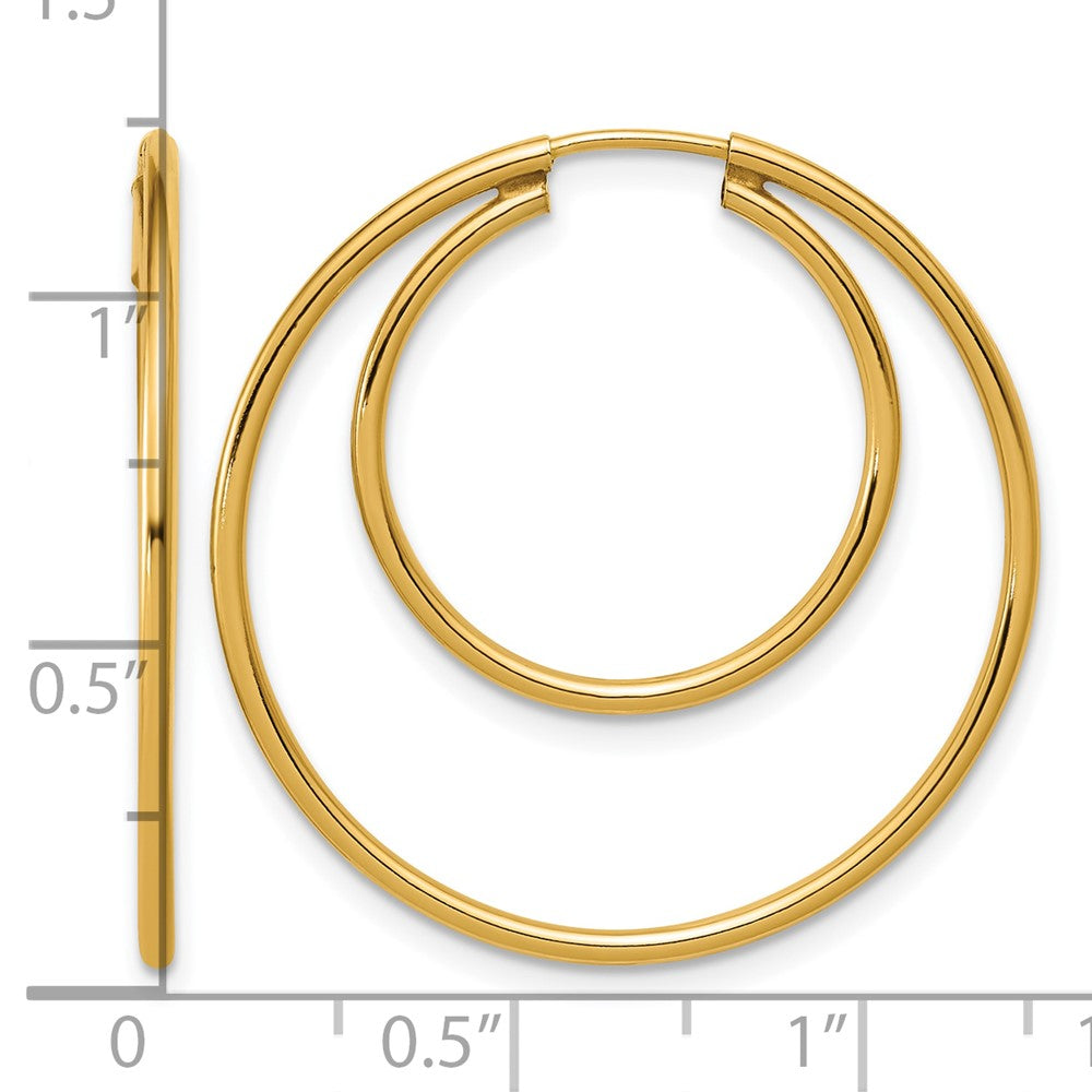Alternate view of the 1/20 14K Gold Filled Hollow Double Endless Hoop Earrings, 1.3 x 30mm by The Black Bow Jewelry Co.