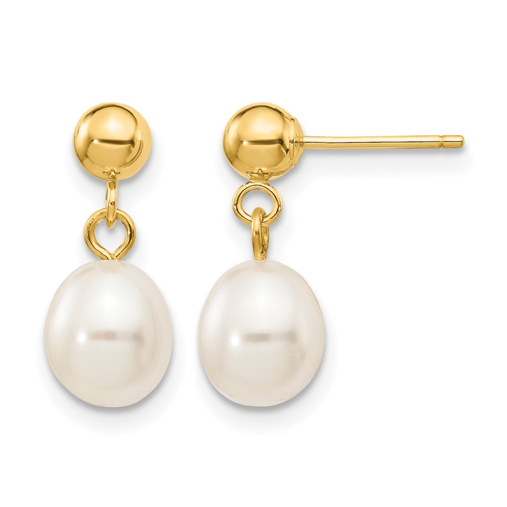 14K Gold Filled White Rice FW Cultured Pearl Post Dangle Earrings, Item E19166 by The Black Bow Jewelry Co.