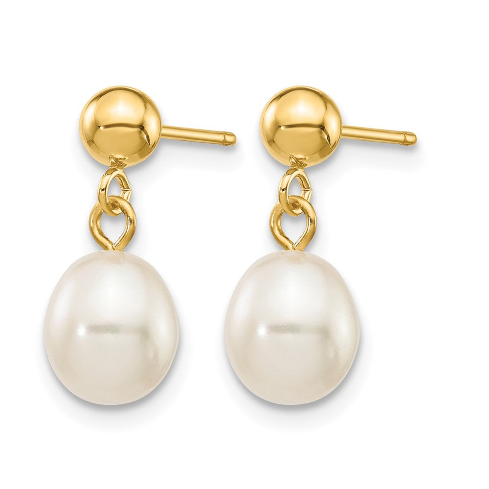 Alternate view of the 14K Gold Filled White Rice FW Cultured Pearl Post Dangle Earrings by The Black Bow Jewelry Co.