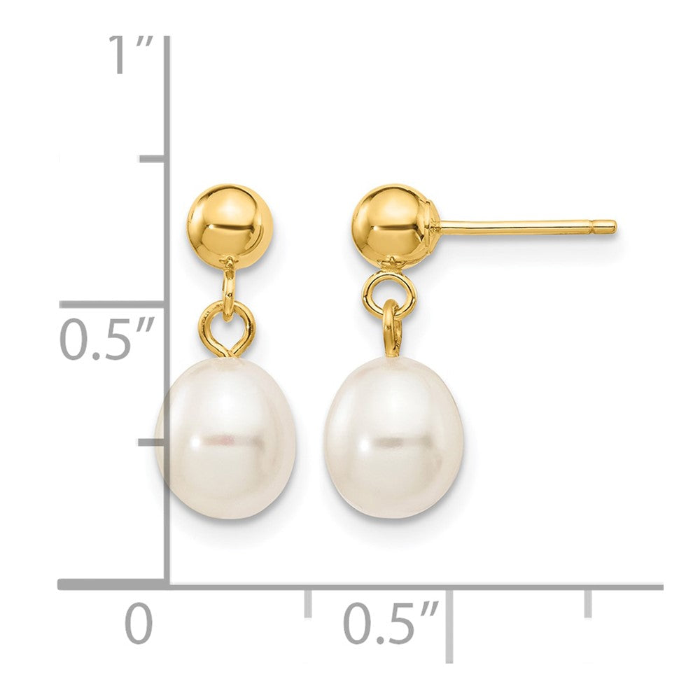 Alternate view of the 14K Gold Filled 6-7mm White Rice FWC Pearl Post Dangle Earrings by The Black Bow Jewelry Co.