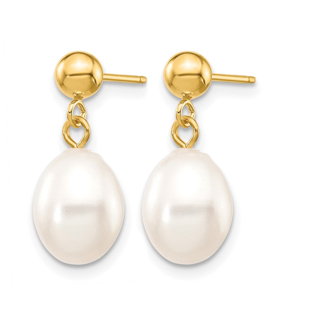 Alternate view of the 14K Gold Filled 7-8mm White Rice FWC Pearl Post Dangle Earrings by The Black Bow Jewelry Co.