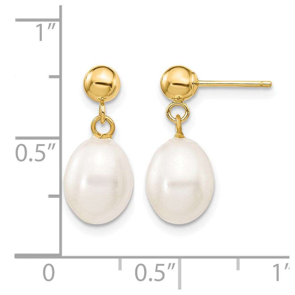 Alternate view of the 14K Gold Filled 7-8mm White Rice FWC Pearl Post Dangle Earrings by The Black Bow Jewelry Co.