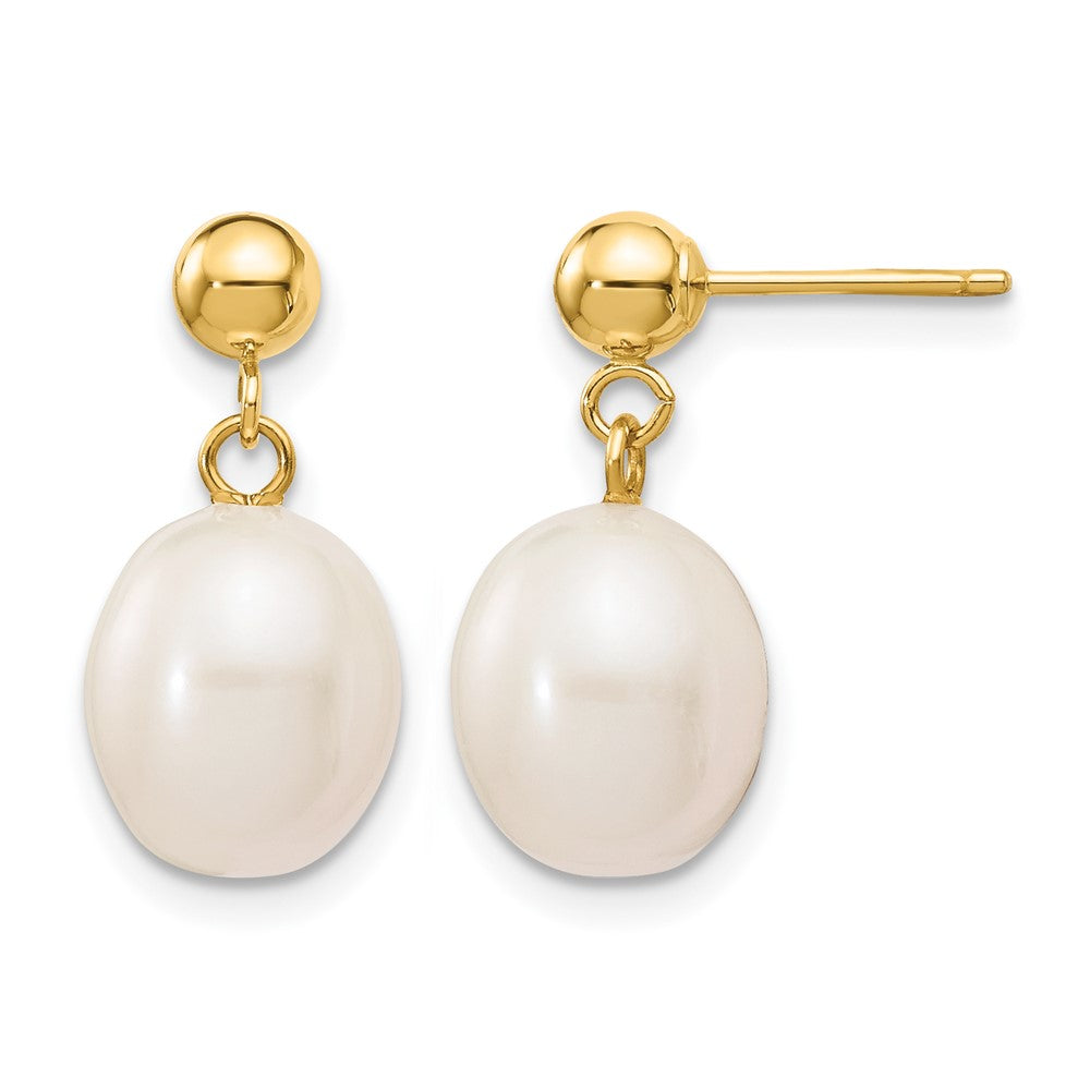 14K Gold Filled 8-9mm White Rice FWC Pearl Post Dangle Earrings, Item E19166-09 by The Black Bow Jewelry Co.