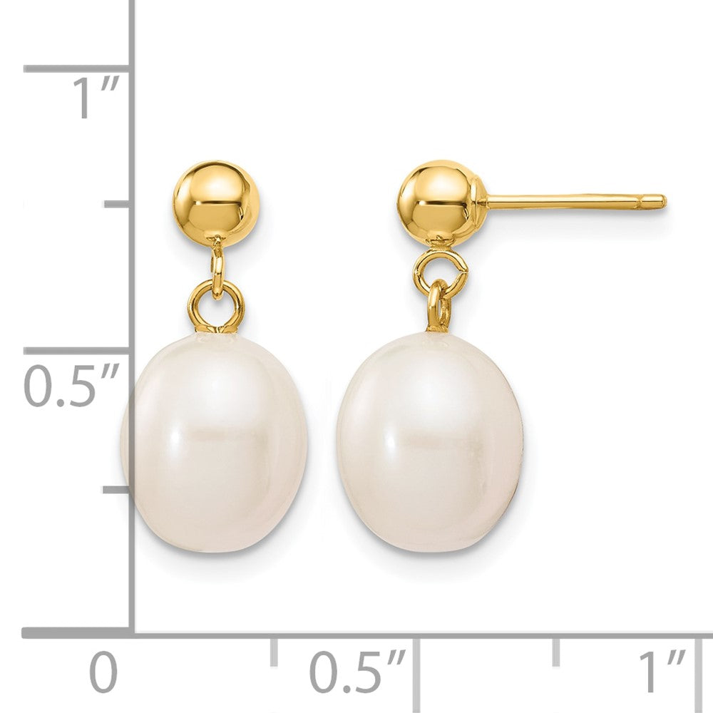 Alternate view of the 14K Gold Filled 8-9mm White Rice FWC Pearl Post Dangle Earrings by The Black Bow Jewelry Co.