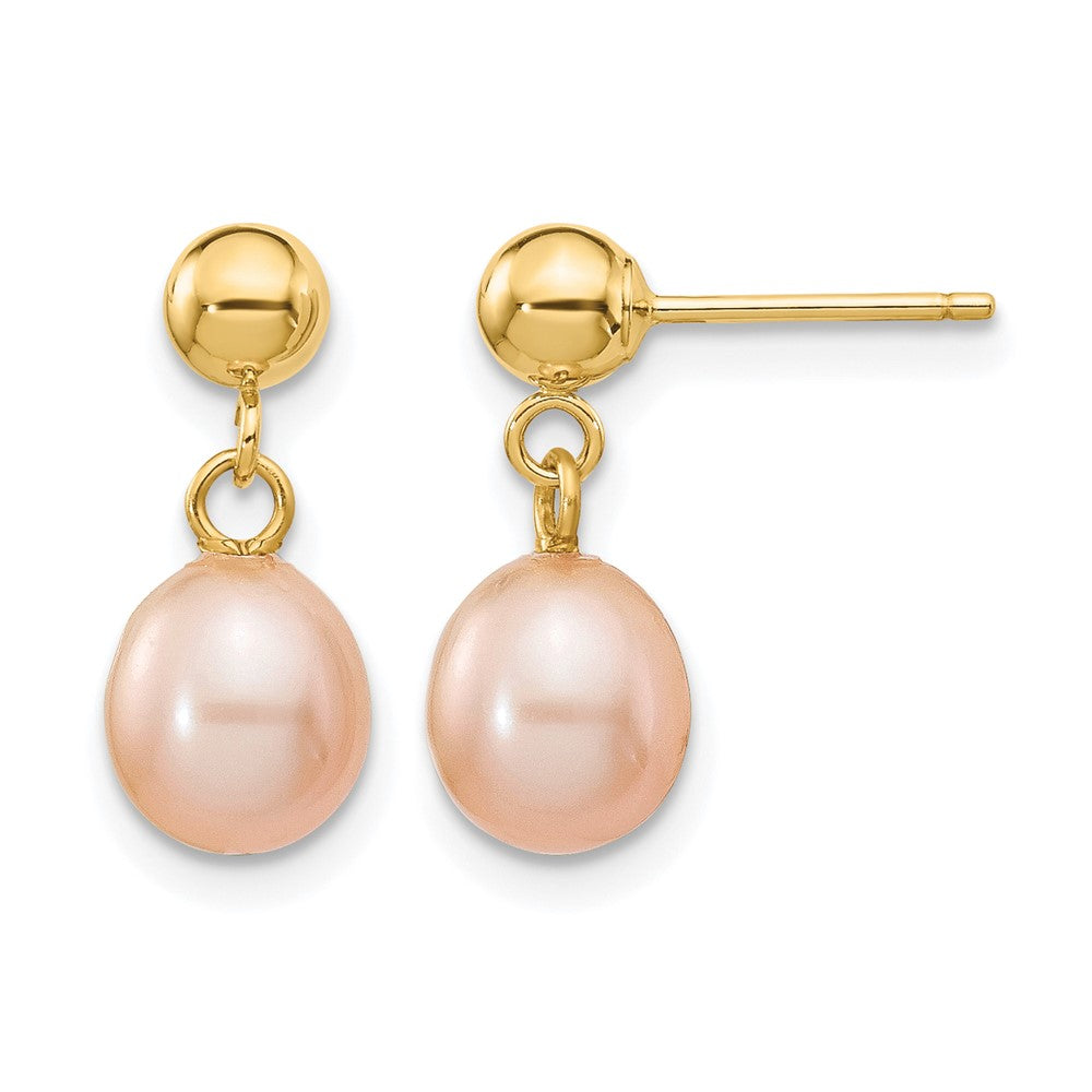 14K Gold Filled Pink Rice FW Cultured Pearl Post Dangle Earrings, Item E19167 by The Black Bow Jewelry Co.
