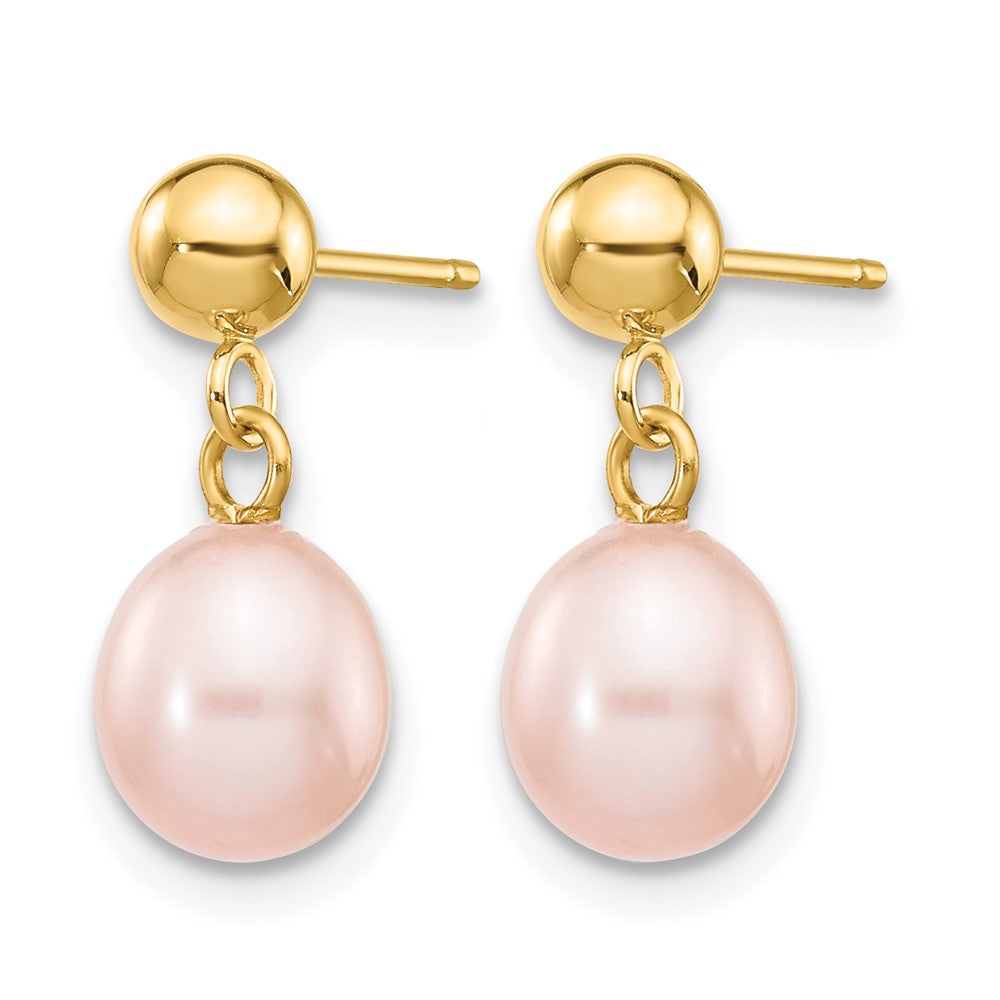 Alternate view of the 14K Gold Filled Pink Rice FW Cultured Pearl Post Dangle Earrings by The Black Bow Jewelry Co.