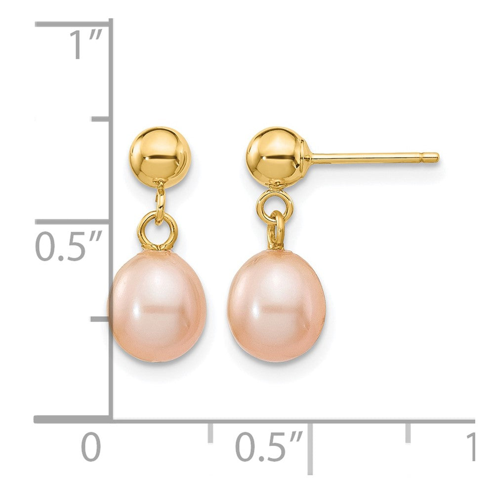 Alternate view of the 14K Gold Filled 6-7mm Pink Rice FW Cultured Pearl Post Dangle Earrings by The Black Bow Jewelry Co.