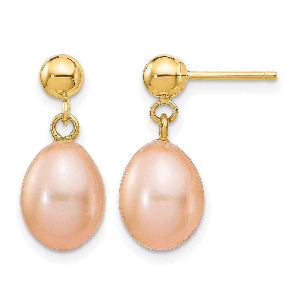 14K Gold Filled 7-8mm Pink Rice FW Cultured Pearl Post Dangle Earrings, Item E19167-08 by The Black Bow Jewelry Co.