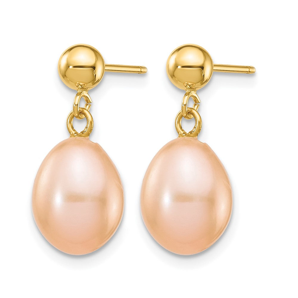 Alternate view of the 14K Gold Filled 7-8mm Pink Rice FW Cultured Pearl Post Dangle Earrings by The Black Bow Jewelry Co.