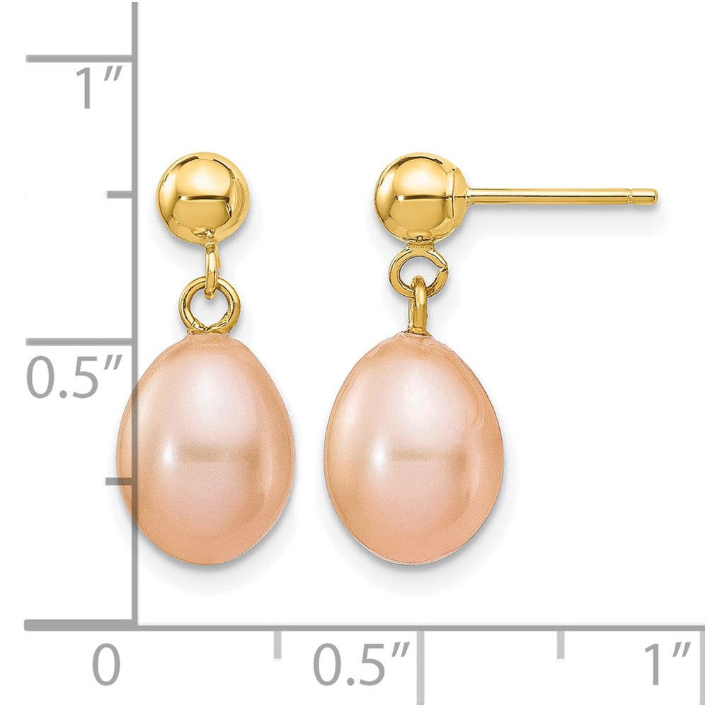 Alternate view of the 14K Gold Filled 7-8mm Pink Rice FW Cultured Pearl Post Dangle Earrings by The Black Bow Jewelry Co.