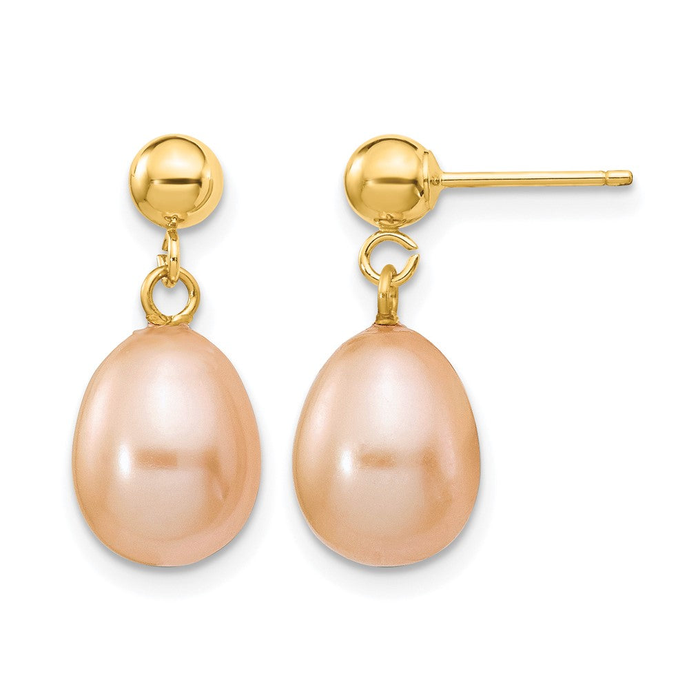 14K Gold Filled 8-9mm Pink Rice FW Cultured Pearl Post Dangle Earrings, Item E19167-09 by The Black Bow Jewelry Co.