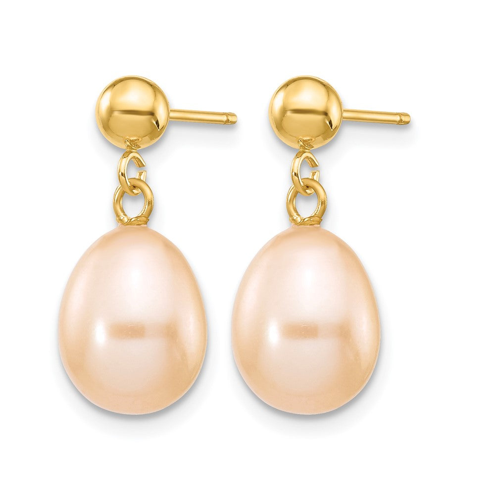 Alternate view of the 14K Gold Filled 8-9mm Pink Rice FW Cultured Pearl Post Dangle Earrings by The Black Bow Jewelry Co.