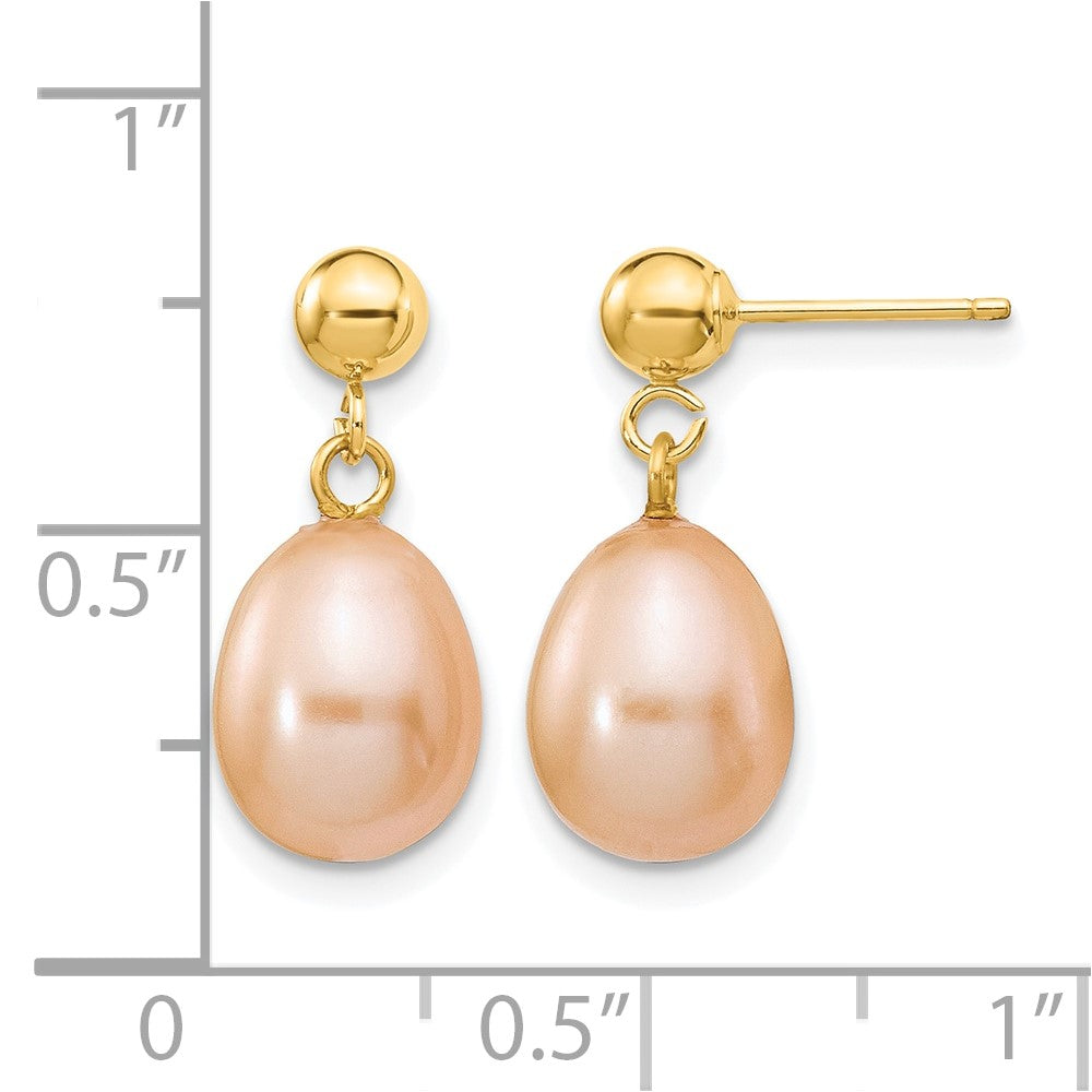 Alternate view of the 14K Gold Filled 8-9mm Pink Rice FW Cultured Pearl Post Dangle Earrings by The Black Bow Jewelry Co.