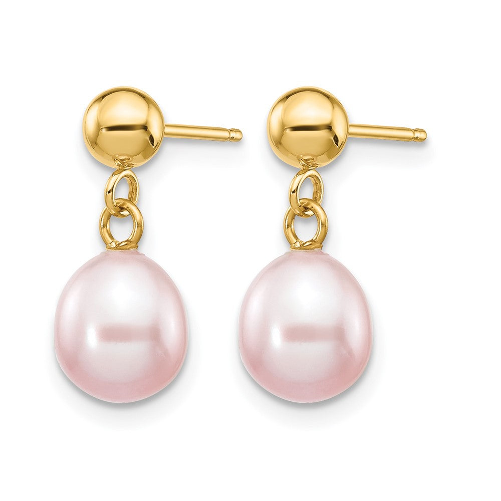 Alternate view of the 14K Gold Filled Purple Rice FW Cultured Pearl Post Dangle Earrings by The Black Bow Jewelry Co.