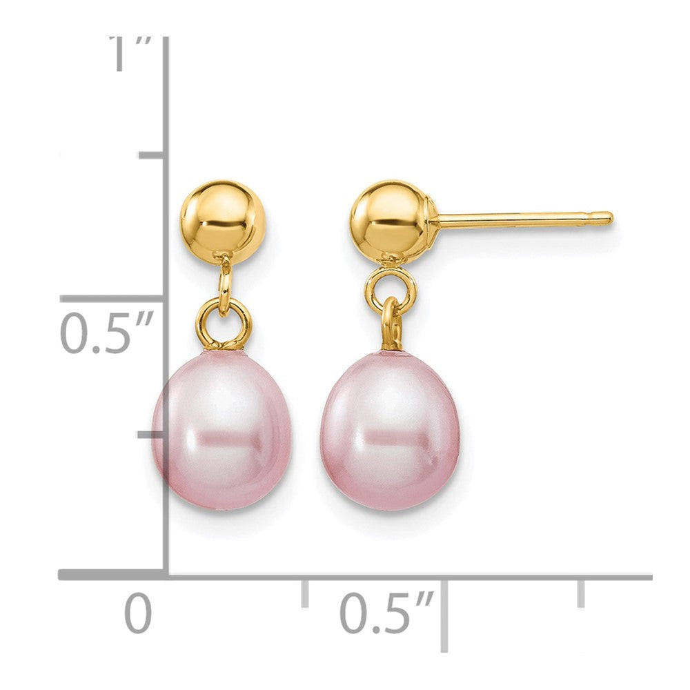 Alternate view of the 14K Gold Filled Purple Rice FW Cultured Pearl Post Dangle Earrings by The Black Bow Jewelry Co.