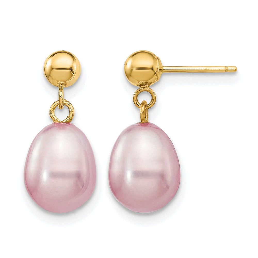 14K Gold Filled 7-8mm Purple Rice FWC Pearl Post Dangle Earrings, Item E19168-08 by The Black Bow Jewelry Co.