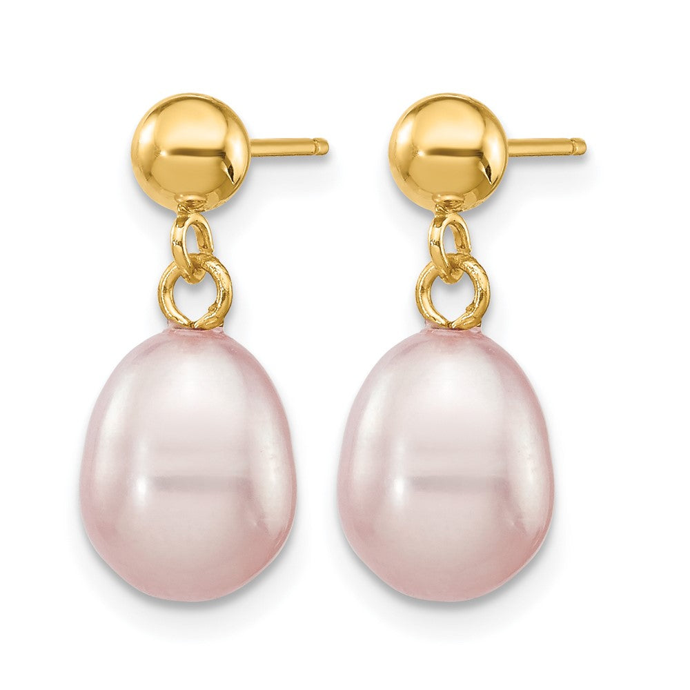 Alternate view of the 14K Gold Filled 7-8mm Purple Rice FWC Pearl Post Dangle Earrings by The Black Bow Jewelry Co.