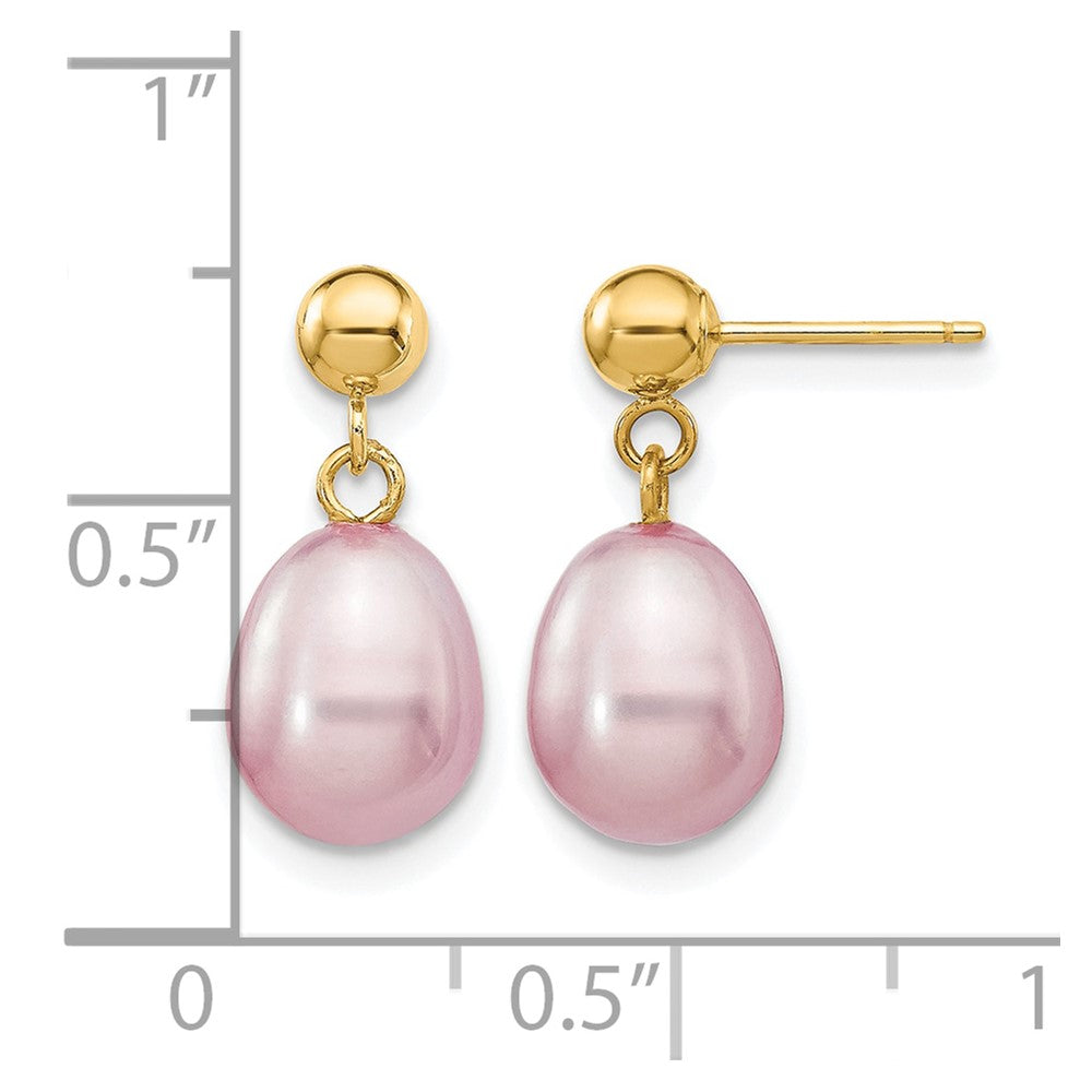 Alternate view of the 14K Gold Filled 7-8mm Purple Rice FWC Pearl Post Dangle Earrings by The Black Bow Jewelry Co.