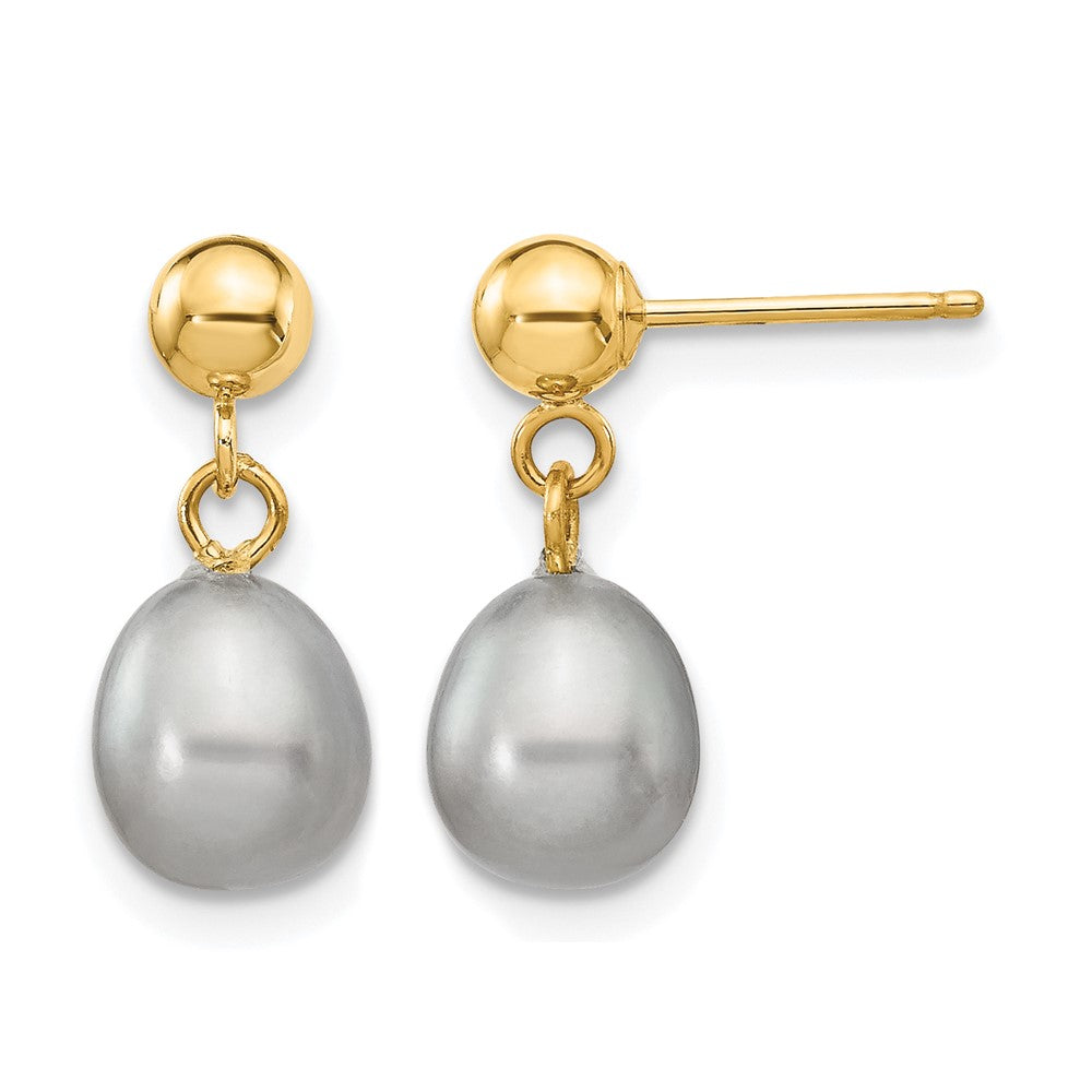 14K Gold Filled 6-7mm Gray Rice FW Cultured Pearl Post Dangle Earrings, Item E19169-07 by The Black Bow Jewelry Co.
