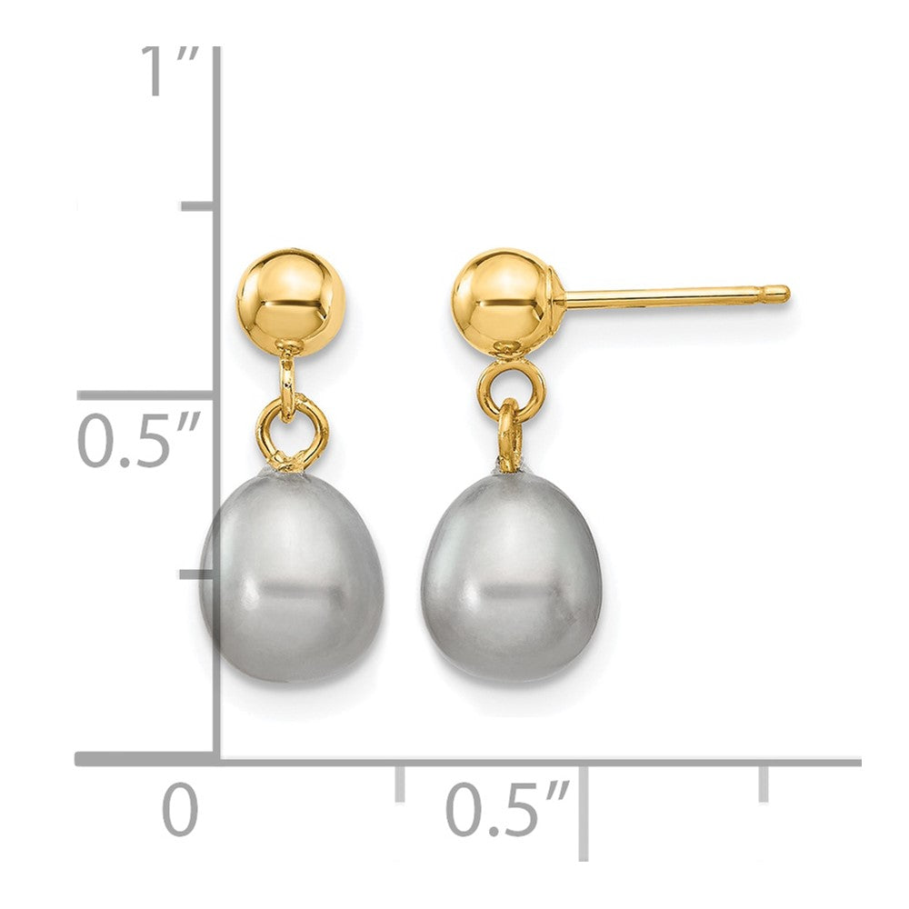 Alternate view of the 14K Gold Filled 6-7mm Gray Rice FW Cultured Pearl Post Dangle Earrings by The Black Bow Jewelry Co.