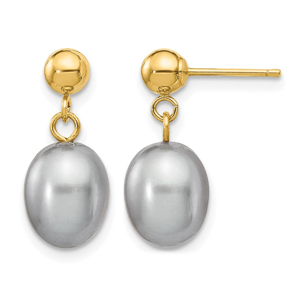 14K Gold Filled 7-8mm Gray Rice FW Cultured Pearl Post Dangle Earrings, Item E19169-08 by The Black Bow Jewelry Co.