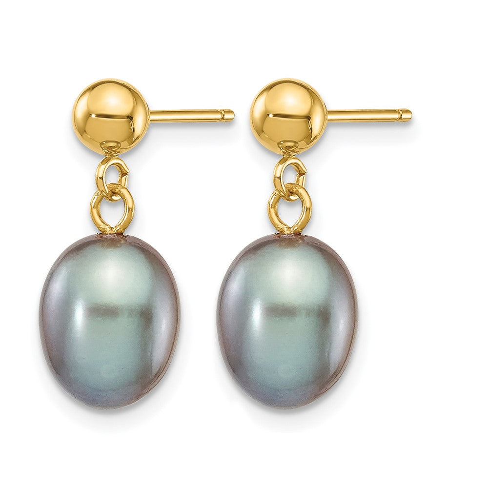 Alternate view of the 14K Gold Filled 7-8mm Gray Rice FW Cultured Pearl Post Dangle Earrings by The Black Bow Jewelry Co.