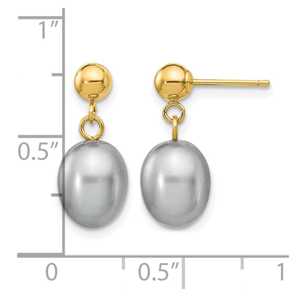 Alternate view of the 14K Gold Filled 7-8mm Gray Rice FW Cultured Pearl Post Dangle Earrings by The Black Bow Jewelry Co.