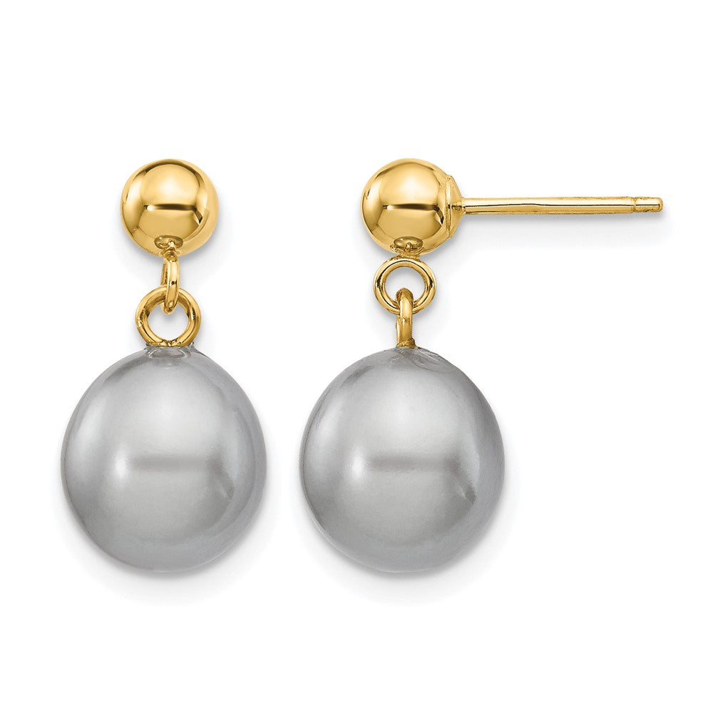 14K Gold Filled 8-9mm Gray Rice FW Cultured Pearl Post Dangle Earrings, Item E19169-09 by The Black Bow Jewelry Co.