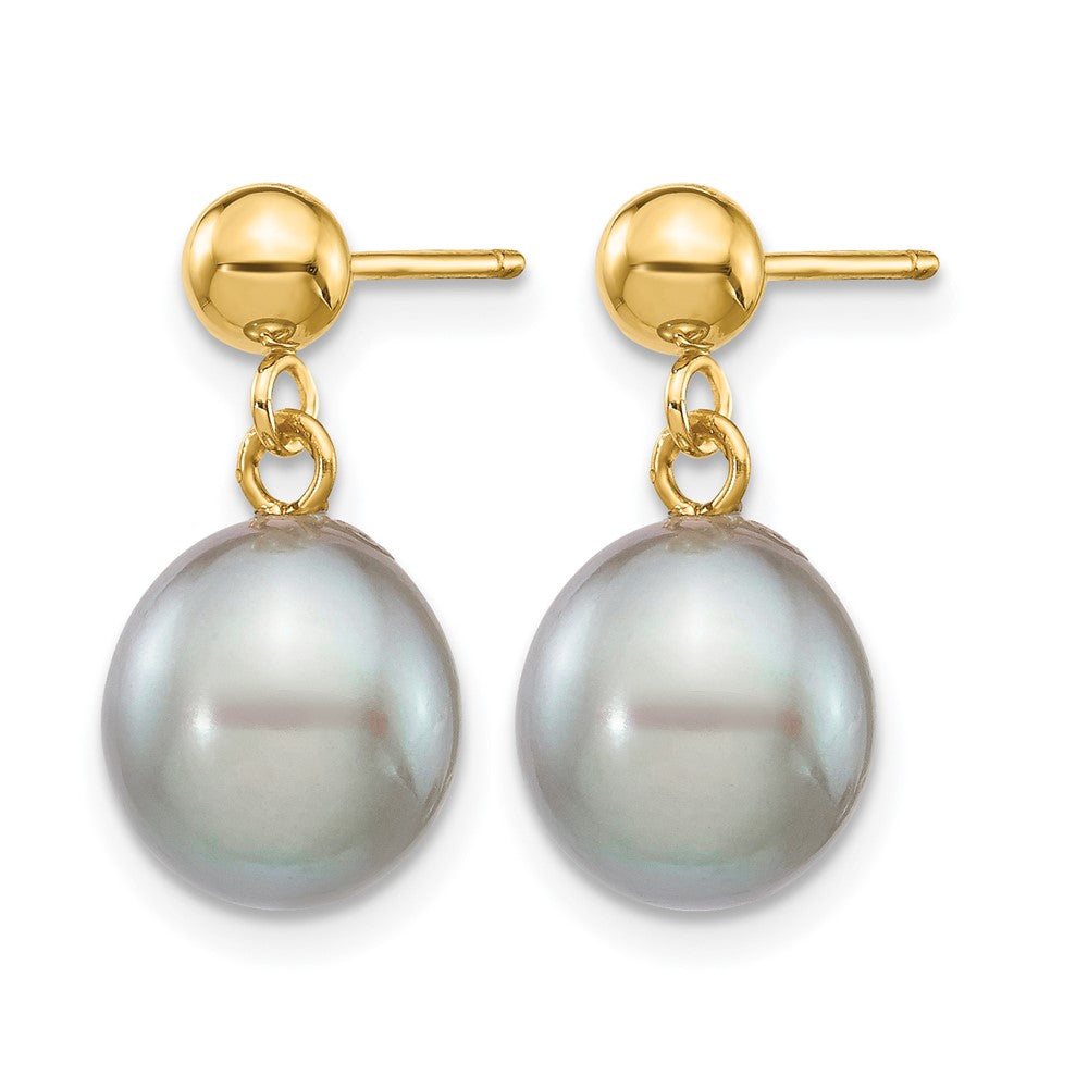 Alternate view of the 14K Gold Filled 8-9mm Gray Rice FW Cultured Pearl Post Dangle Earrings by The Black Bow Jewelry Co.