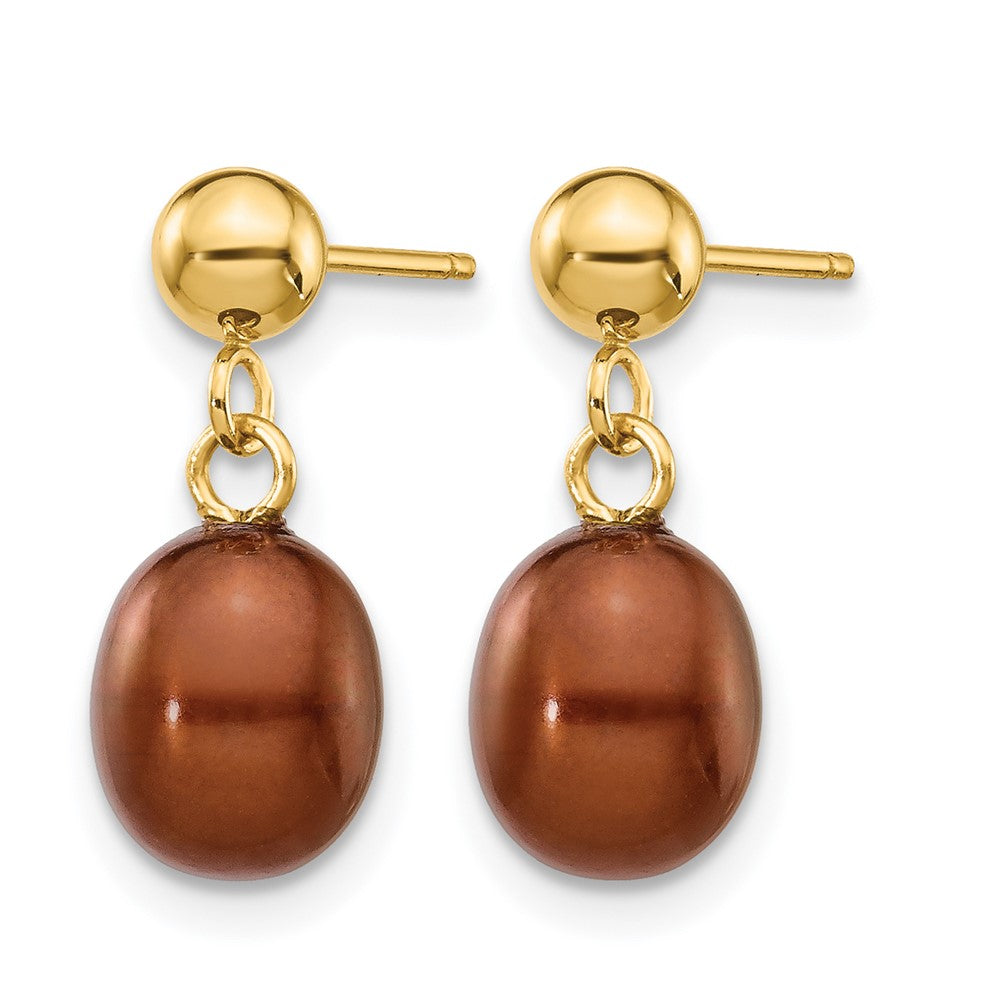 Alternate view of the 14K Gold Filled 6-7mm Brown Rice FWC Pearl Post Dangle Earrings by The Black Bow Jewelry Co.
