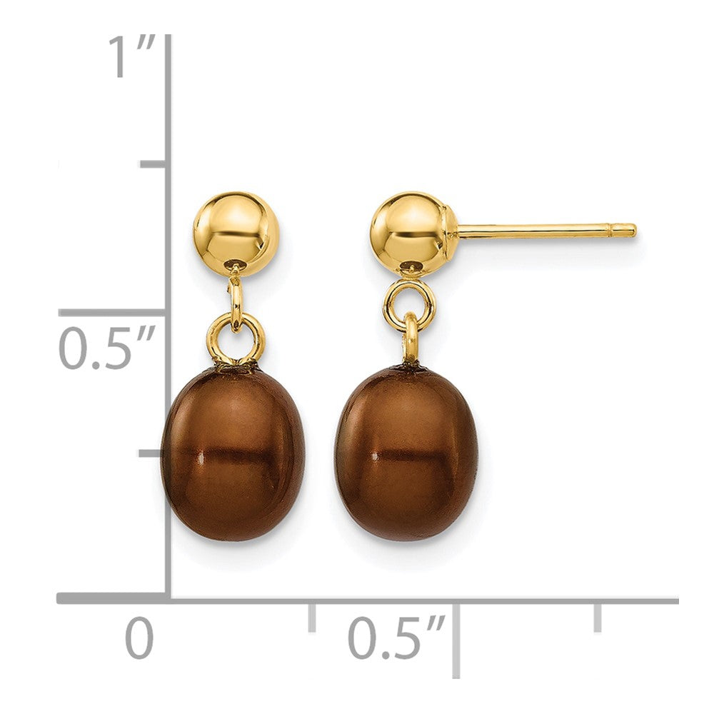 Alternate view of the 14K Gold Filled 6-7mm Brown Rice FWC Pearl Post Dangle Earrings by The Black Bow Jewelry Co.