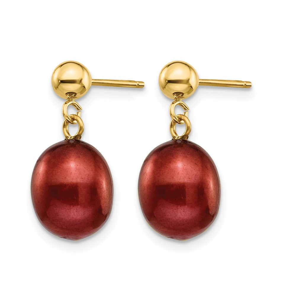 Alternate view of the 14K Gold Filled 8-9mm Brown Rice FWC Pearl Post Dangle Earrings by The Black Bow Jewelry Co.